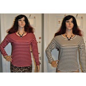 Two Pieces Women's Classic-Fit Long-Sleeve Crewneck T-Shirt striped blouse